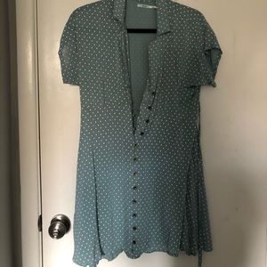 Turquoise with White Polka dot dress